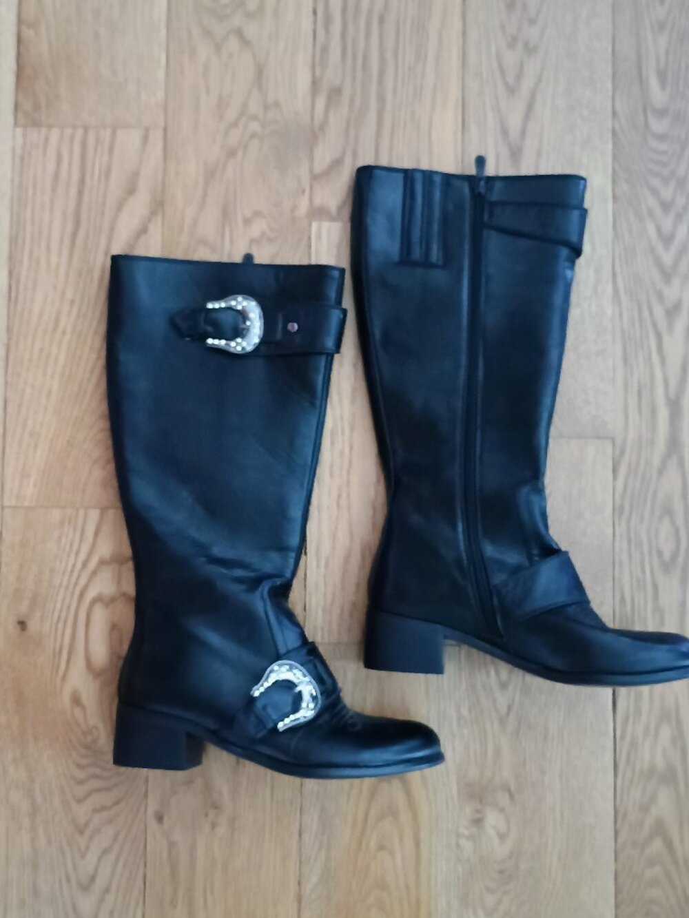 Black Roper Boots with Rhinestone Buckles